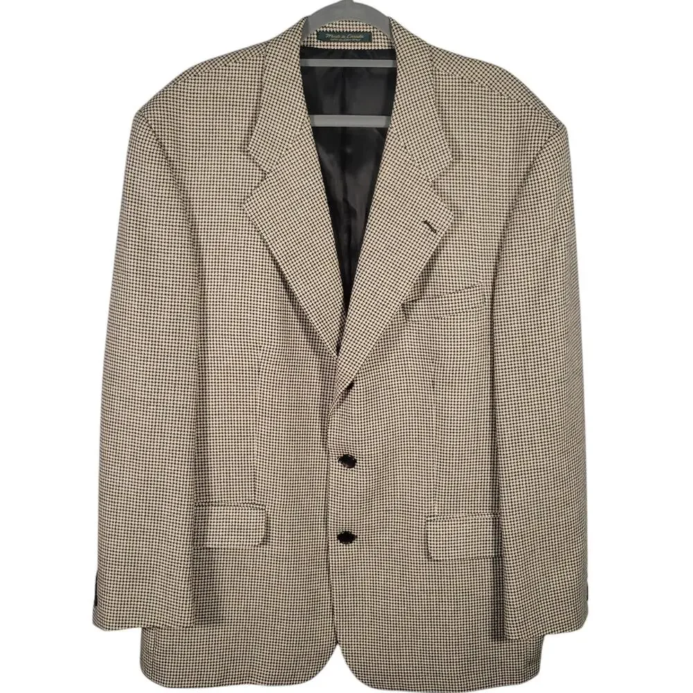 Vintage FIORI Silk Wool Houndstooth Blazer Quiet Luxury 46R